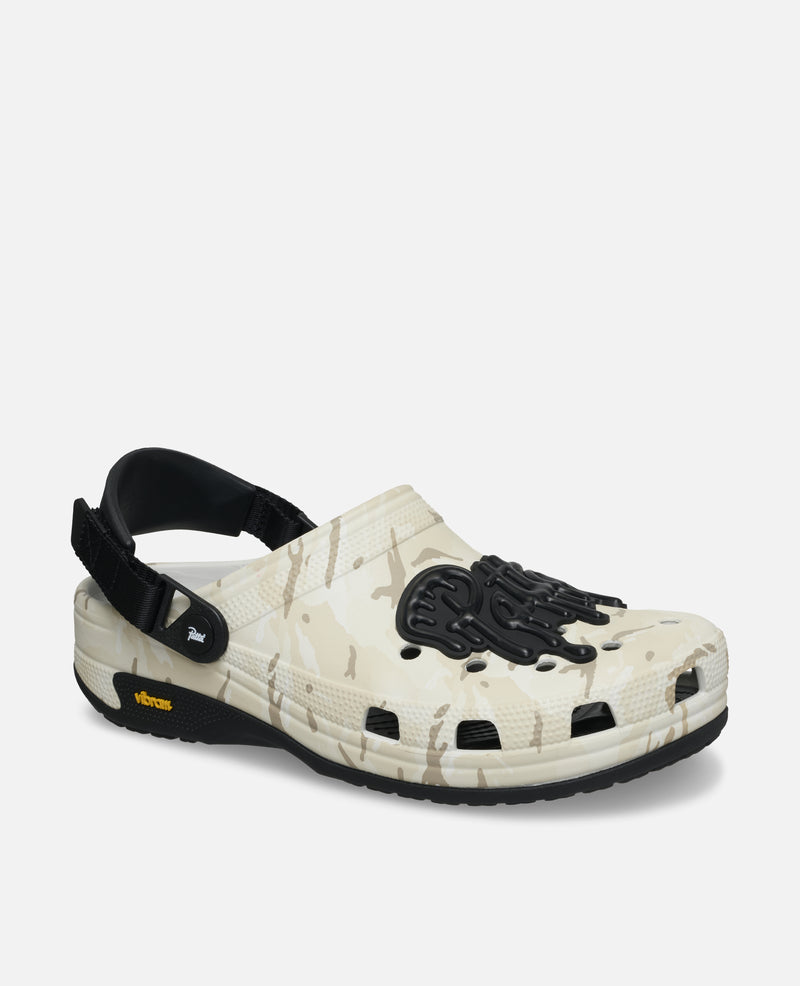 Patta x Crocs Classic EXP Clog White lateral view showing Croslite upper and Vibram outsole