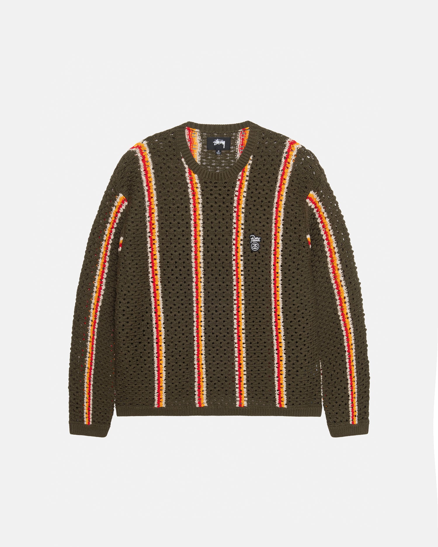 Patta x Stussy Stripe Loose Gauge Crewneck Sweater (Olive)