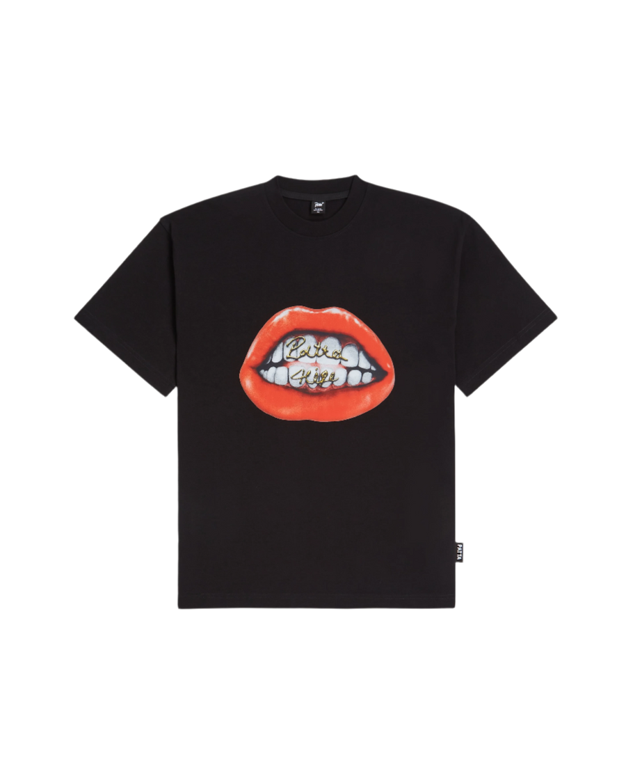 Black Patta T-shirt with a large premium photo printed smile artwork