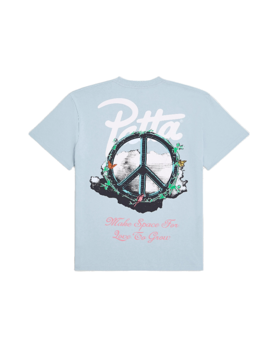 Blue Patta T-Shirt with Peace sign on it and patta logo