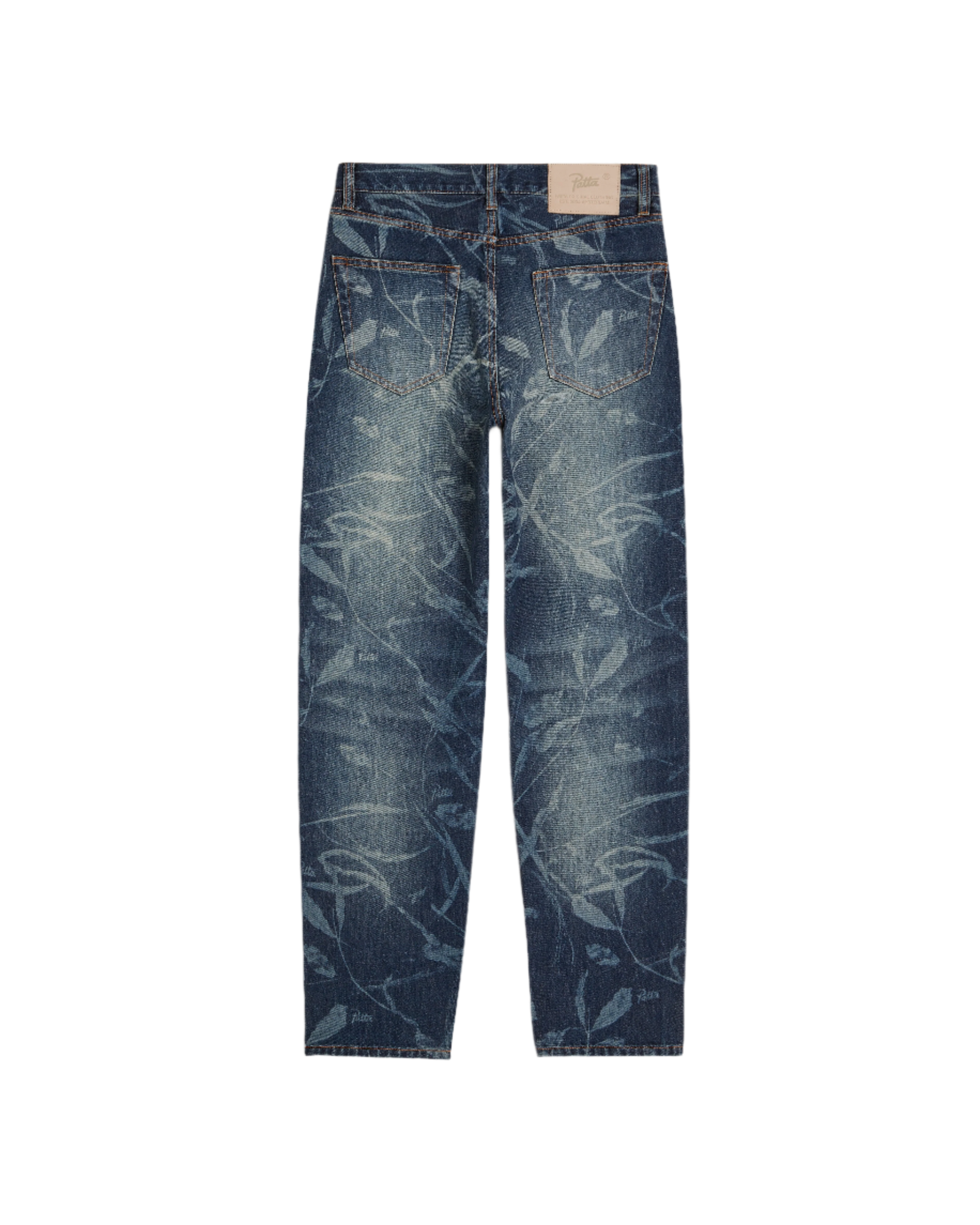 Patta Leaves Laser Print Denim Pants