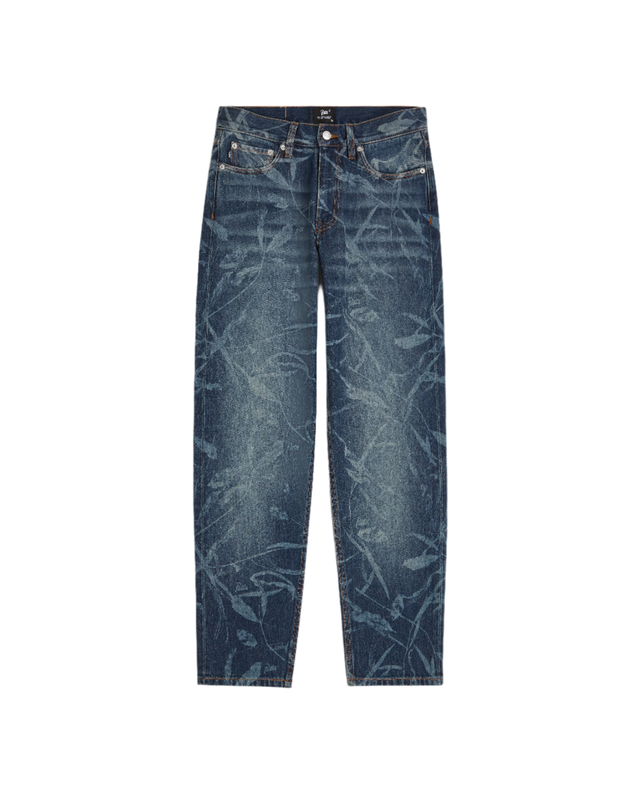 Patta Leaves Laser Print Denim Pants