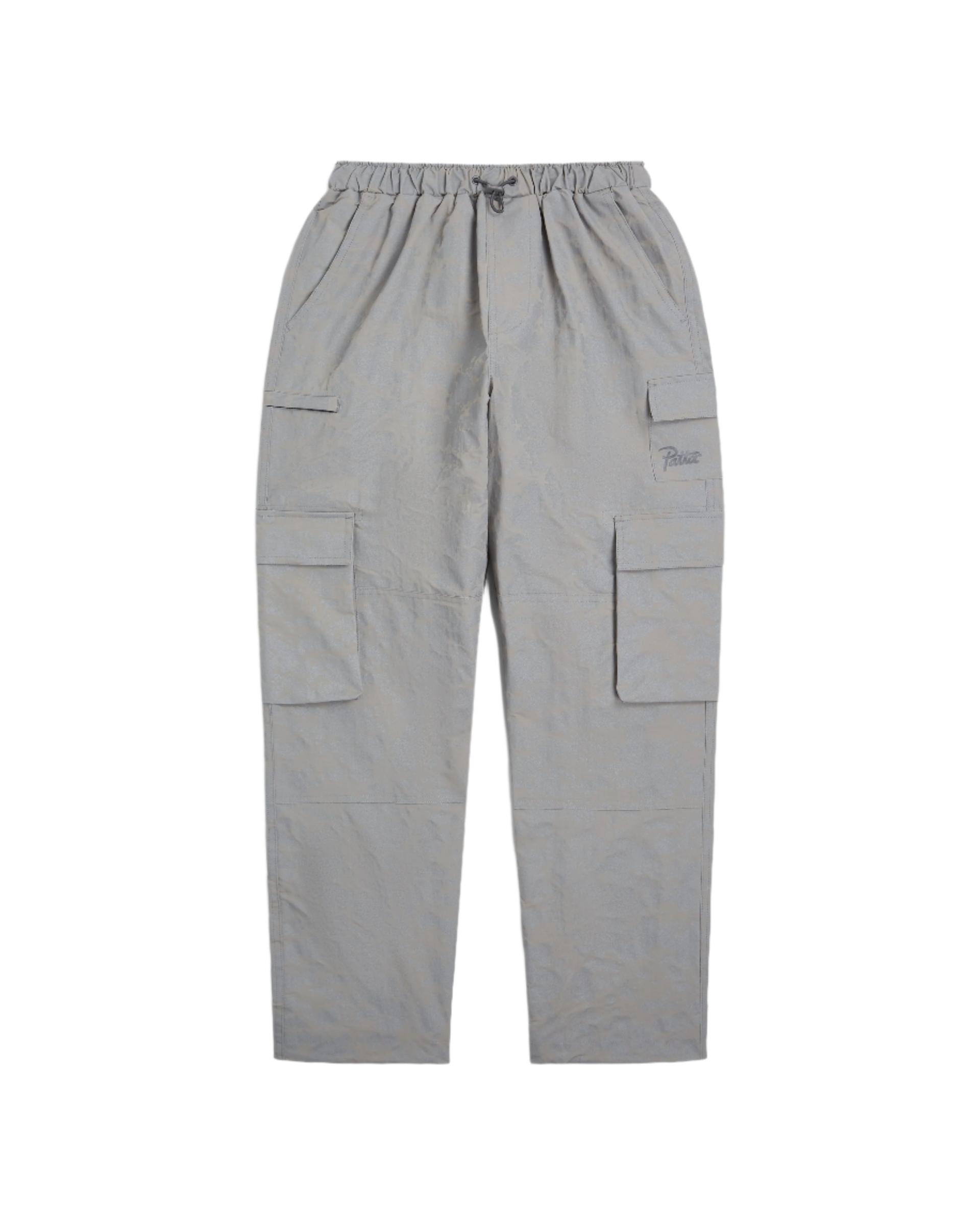 Reflective Patta cargo pants with digital camouflage pattern and Patta logo