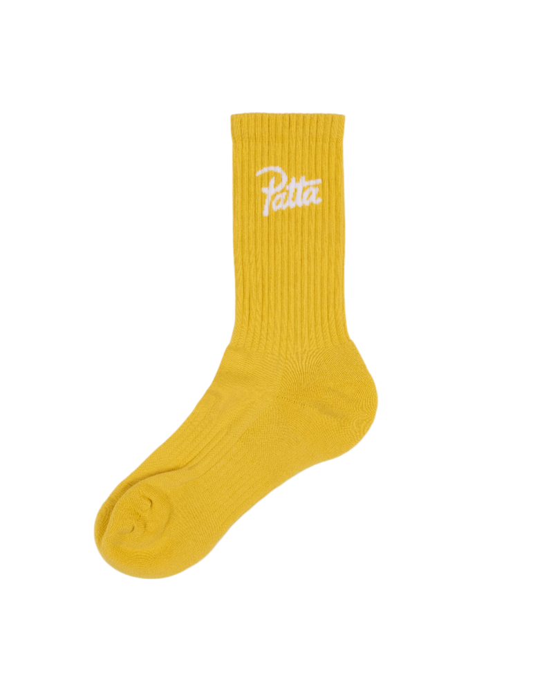 Yellow Patta script logo sports socks