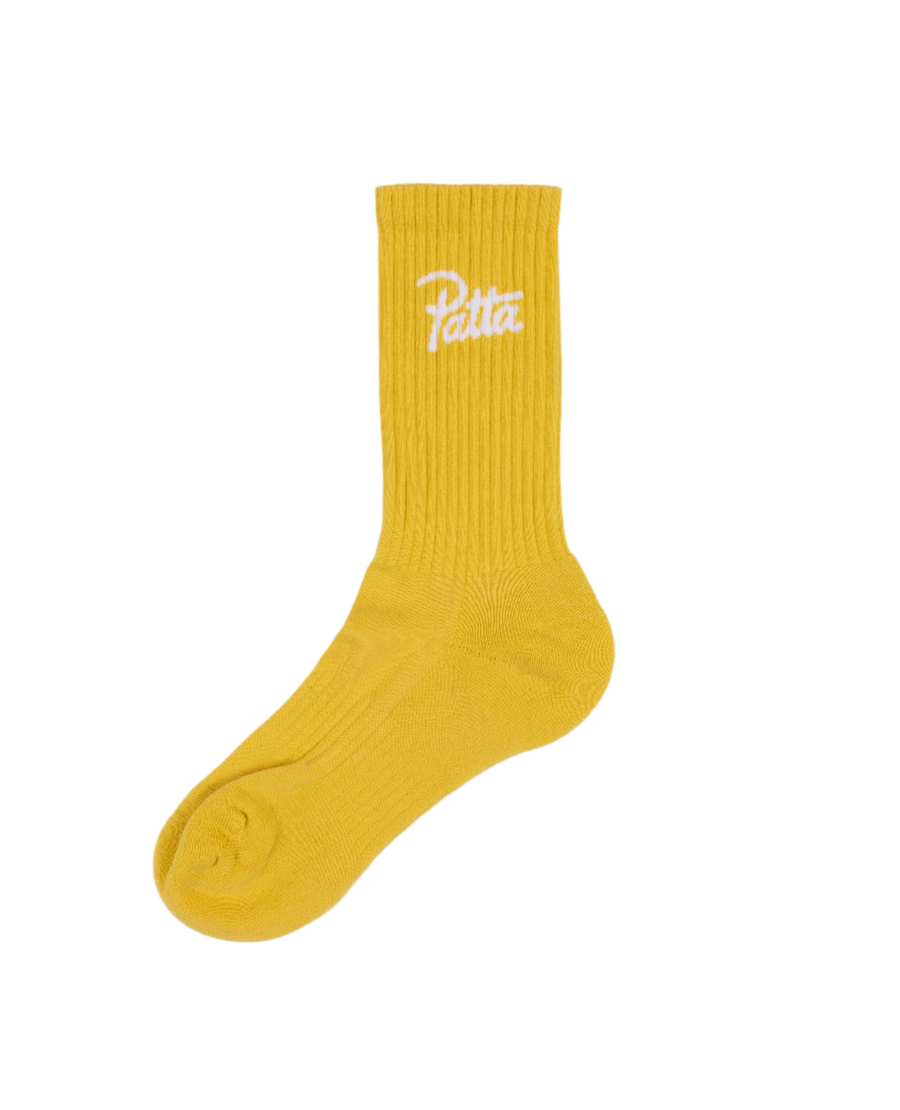 Yellow Patta script logo sports socks