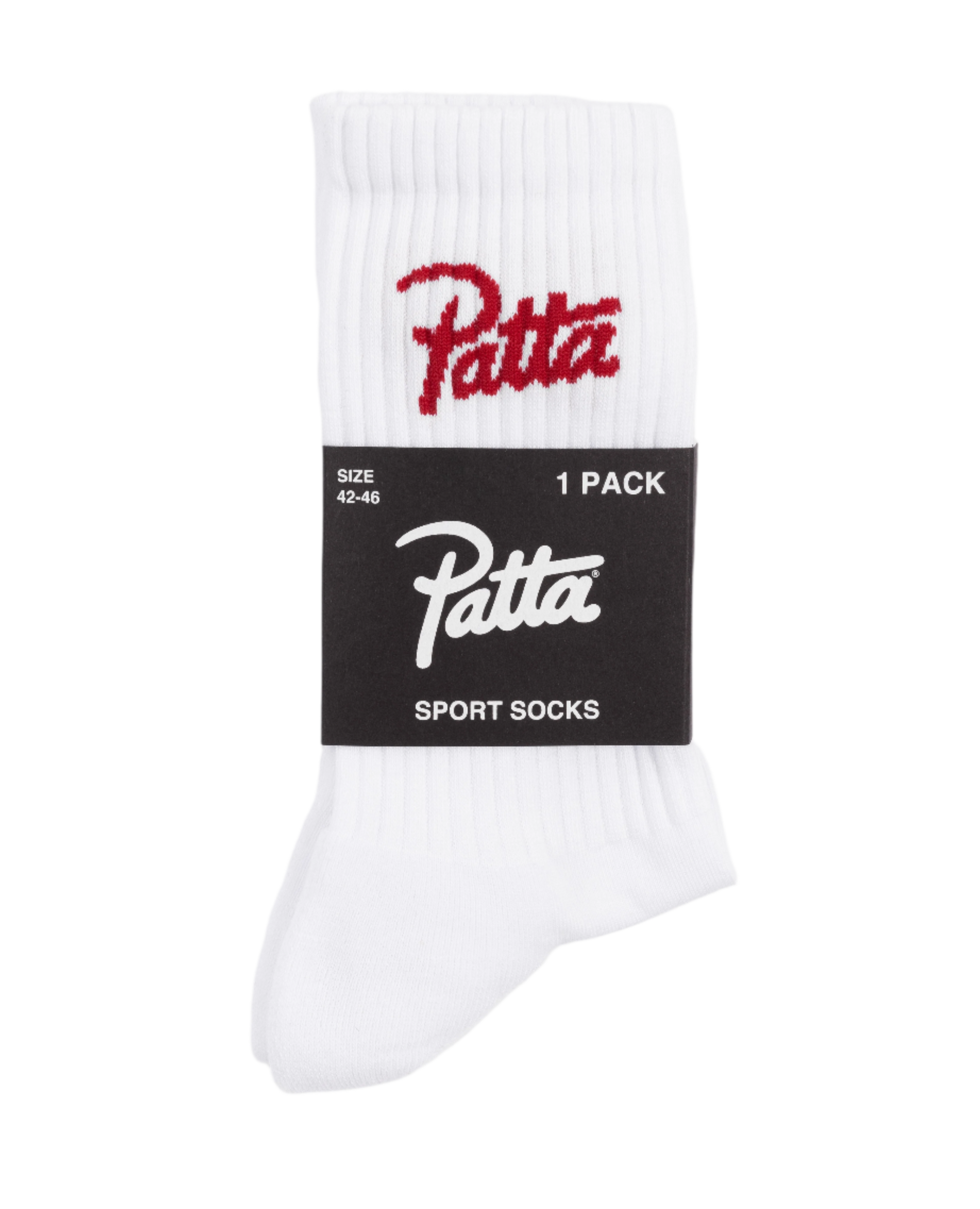 White Patta sports socks with haute red patta script logo