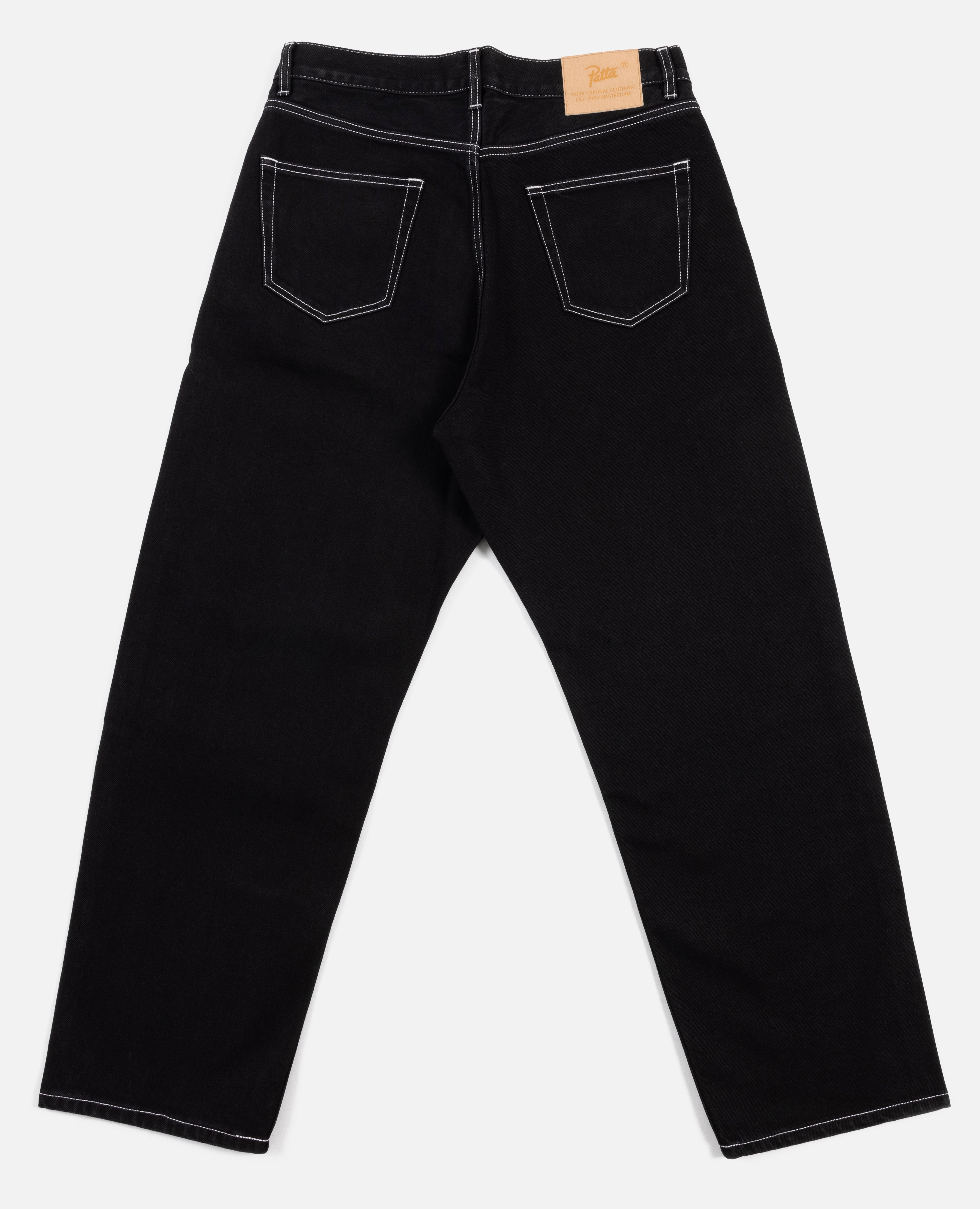 Black pants store with white stitching