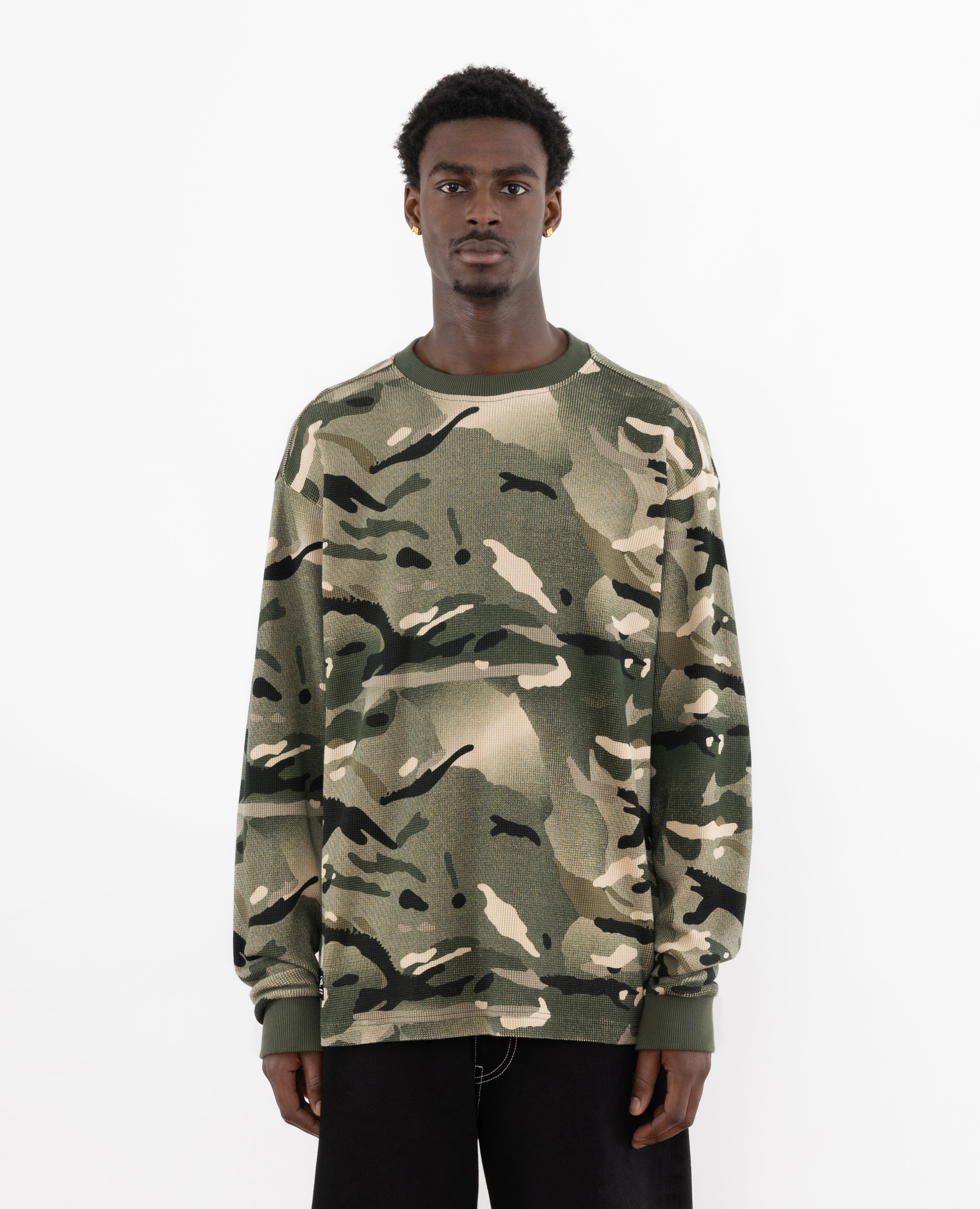 Patta Spray Camo Waffle Longsleeve T-Shirt (Multi/Spray Camo