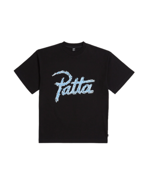 Black  Patta screws T-shirt with a large premium photo printed Patta script logo and screws artwork 