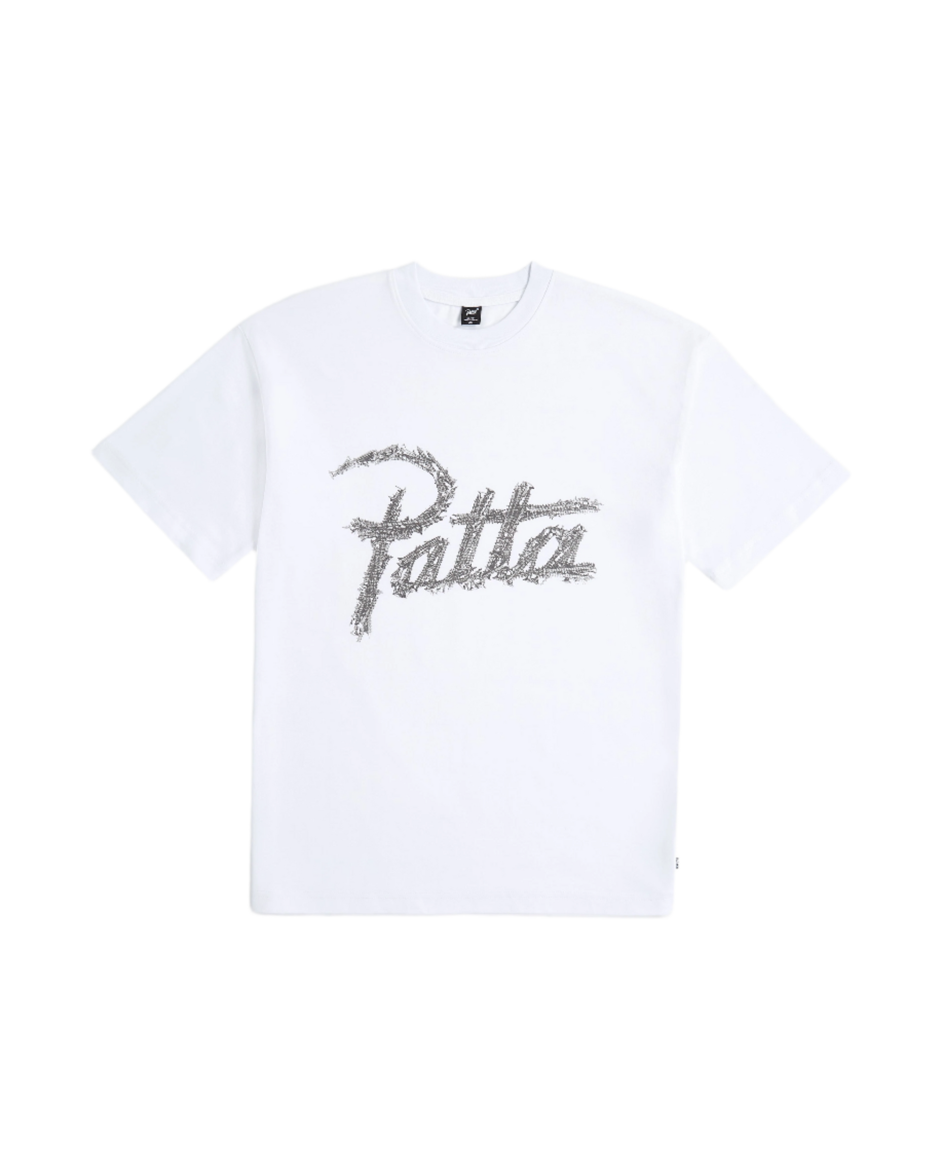 White  Patta screws T-shirt with a large premium photo printed Patta script logo and screws artwork 