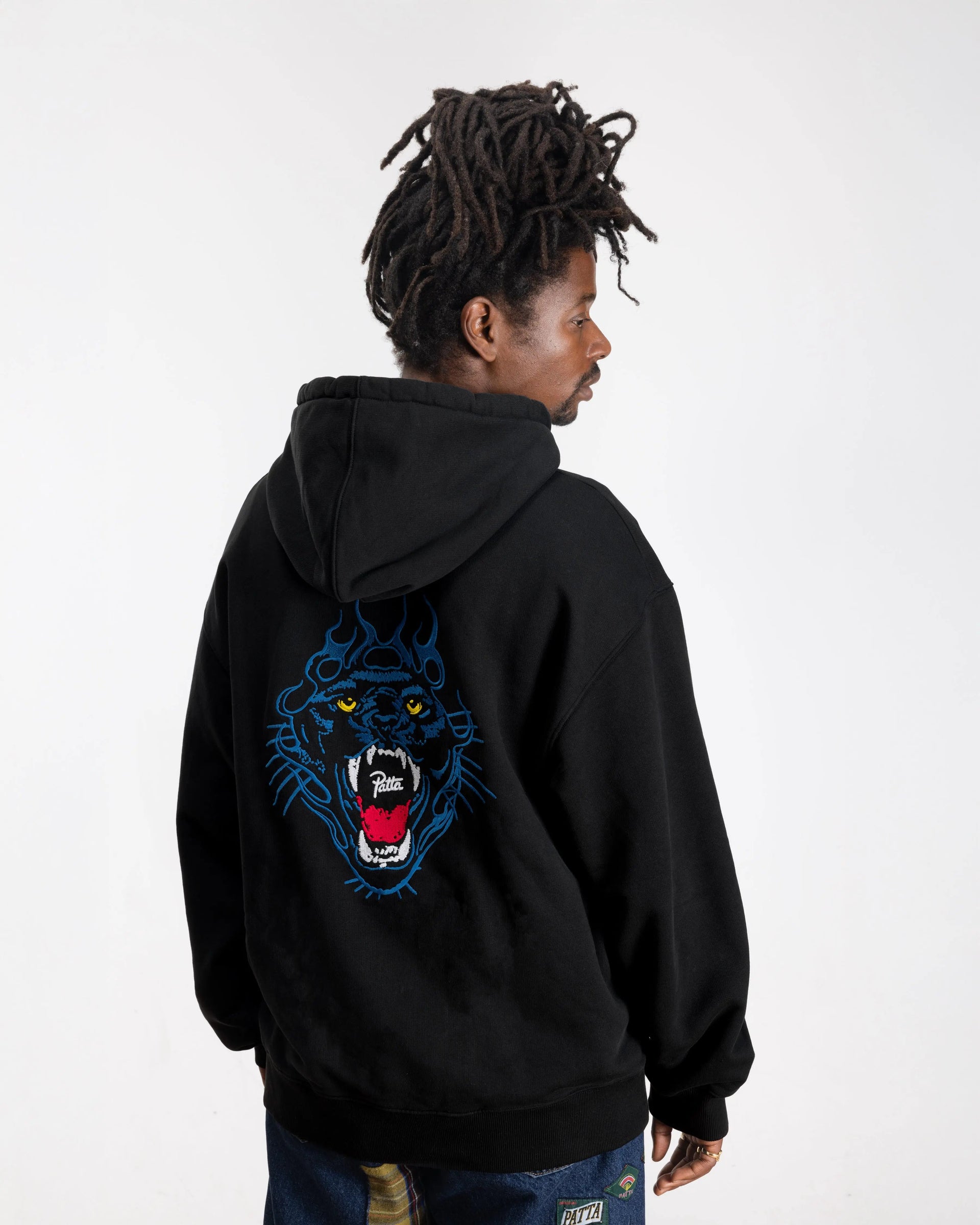 Patta Embroidered Fire Panther Hooded Sweater (Black)