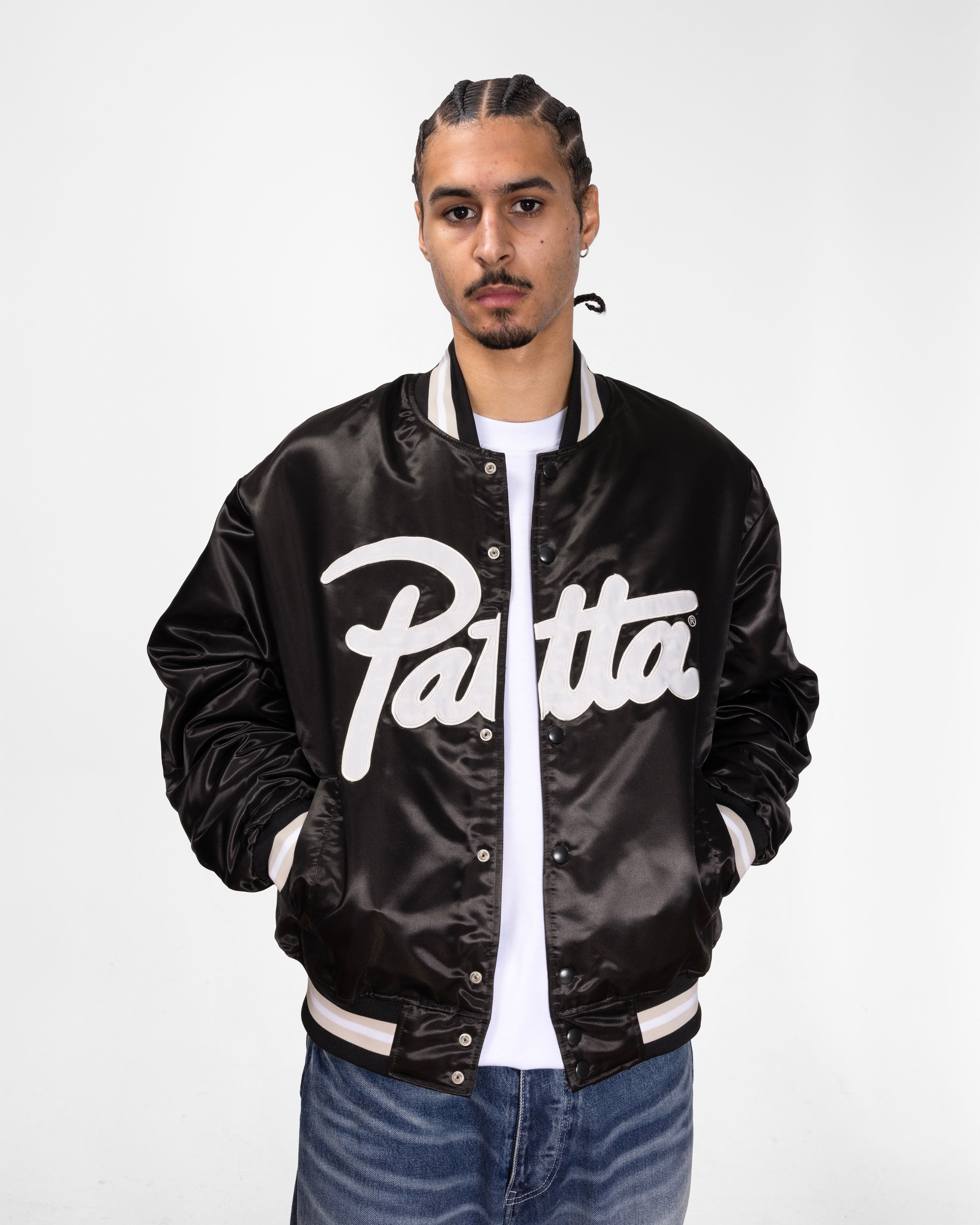 Patta Script Logo Satin Varsity Jacket (Black) – Patta UK