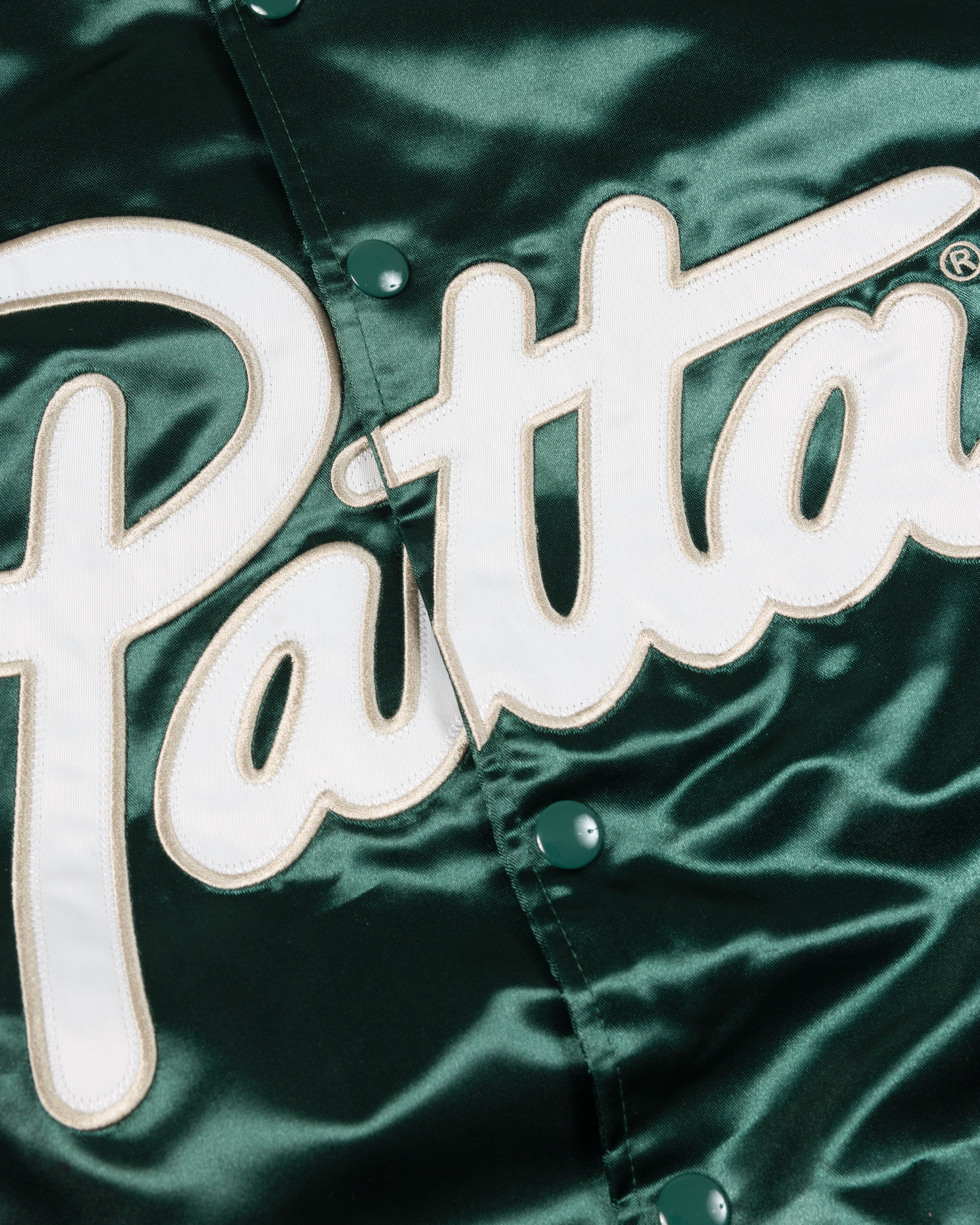 Patta Script Logo Satin Varsity Jacket (Bistro Green) – Patta UK