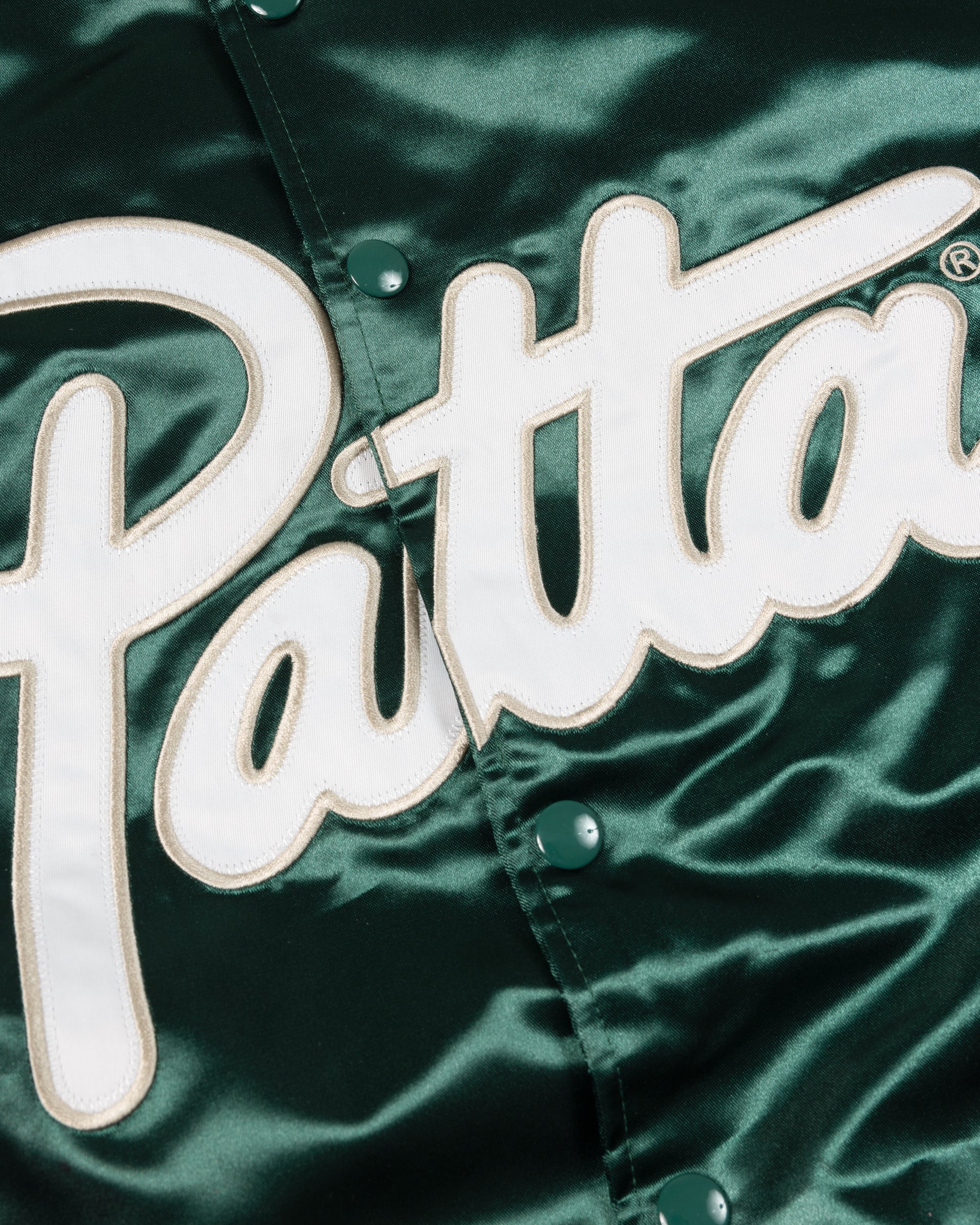 Patta Script Logo Satin Varsity Jacket (Bistro Green)