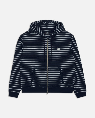 Patta Striped Zip Up Hooded Sweater (Black Iris)