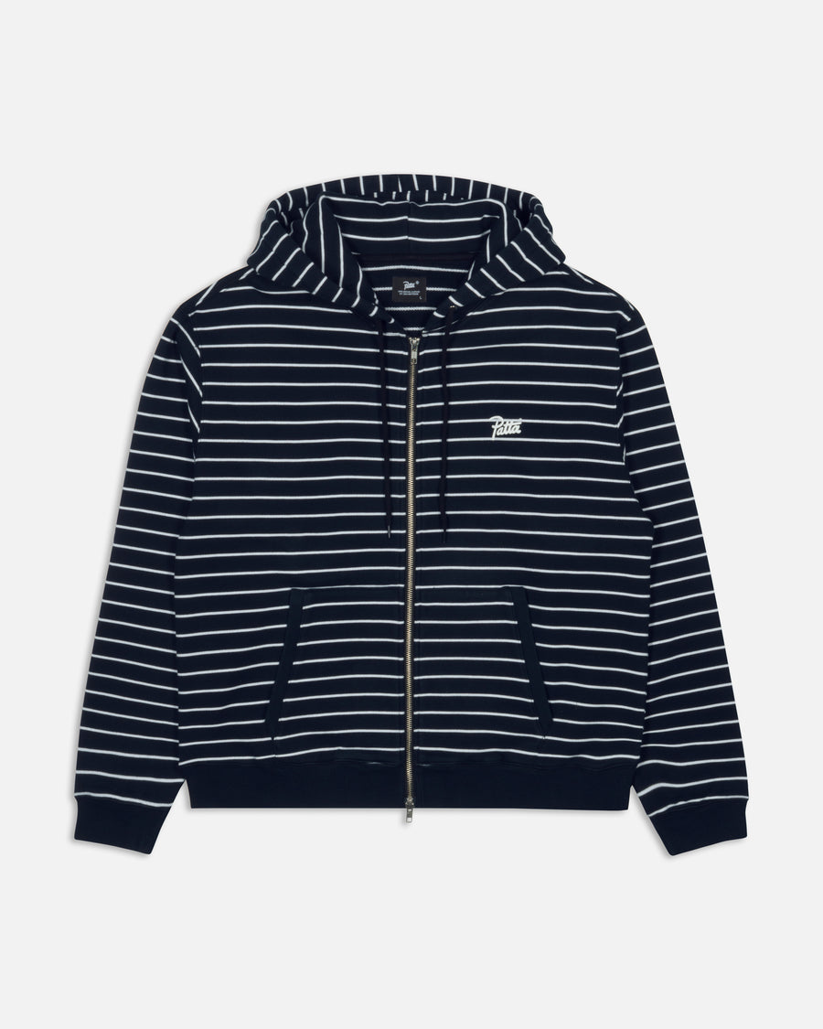 Patta Striped Zip Up Hooded Sweater (Black Iris)