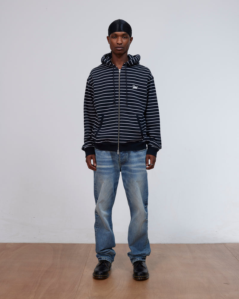 Patta Striped Zip Up Hooded Sweater (Black Iris)