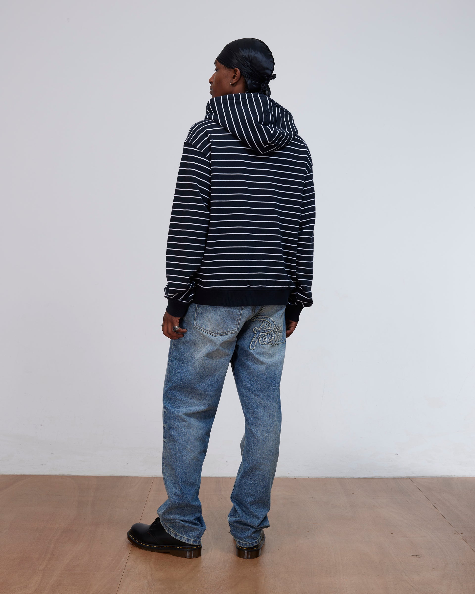 Patta Striped Zip Up Hooded Sweater (Black Iris)