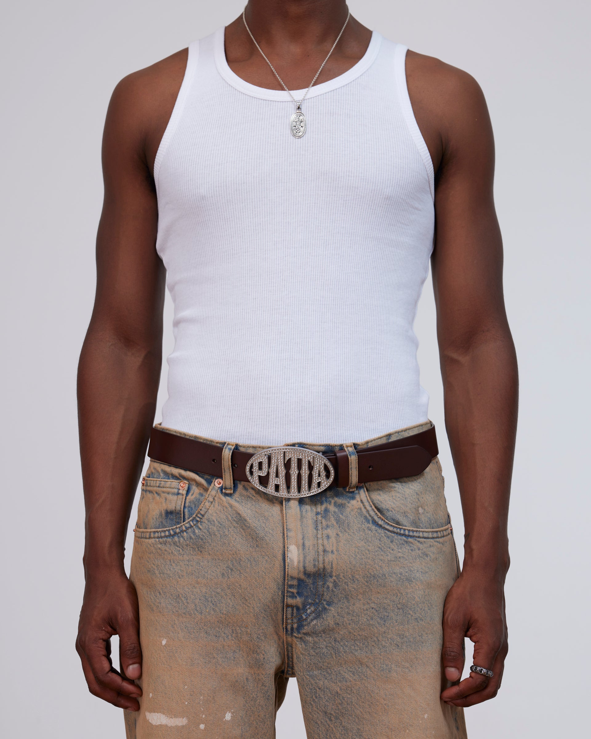 Patta Rhinestone Round Logo Belt (Brown)