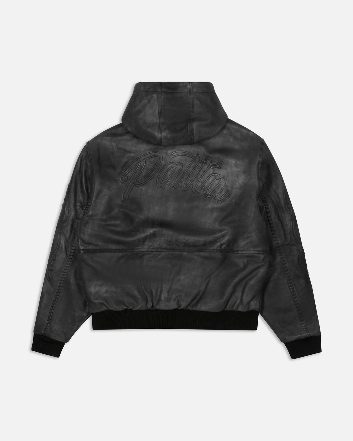Patta Leather Hooded Bomber Jacket (Black)
