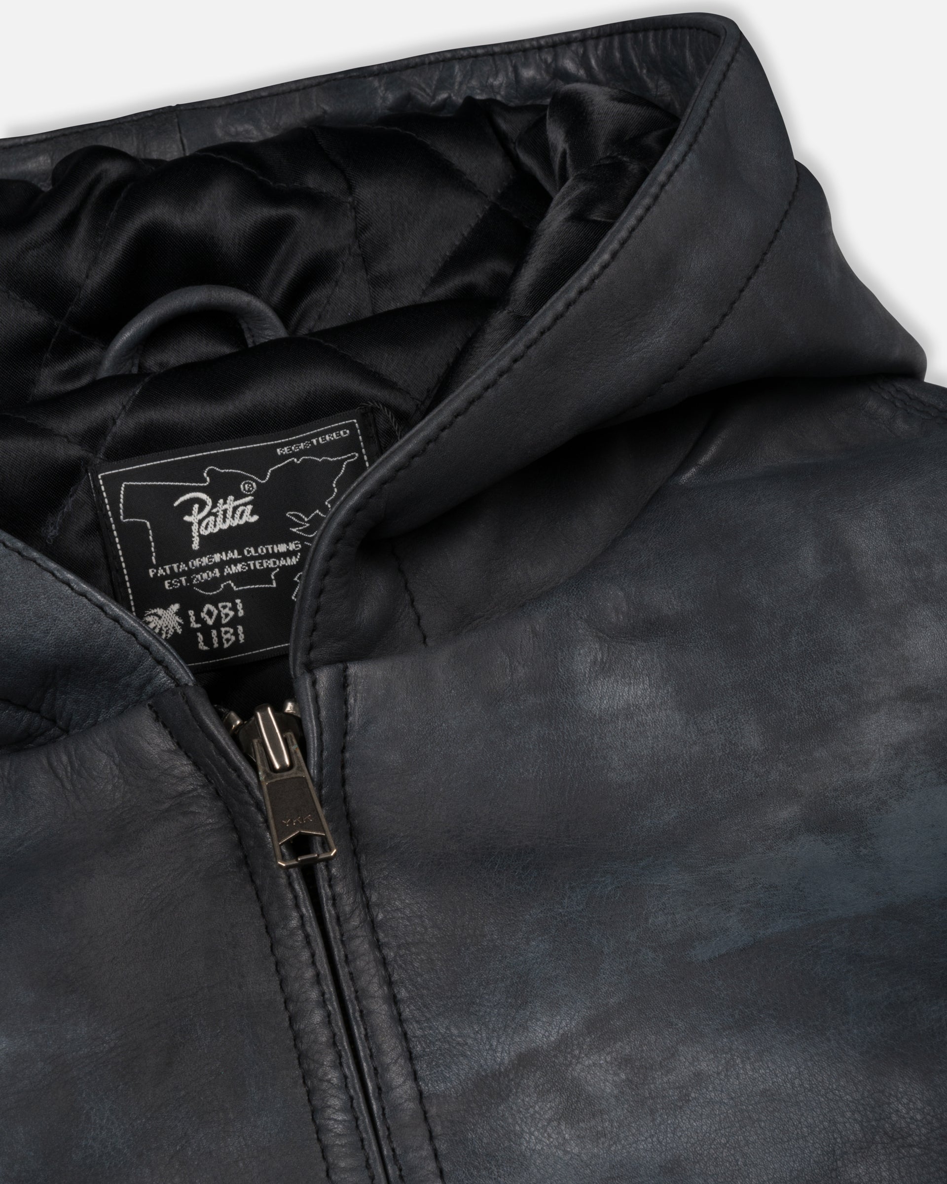 Patta Leather Hooded Bomber Jacket (Black)