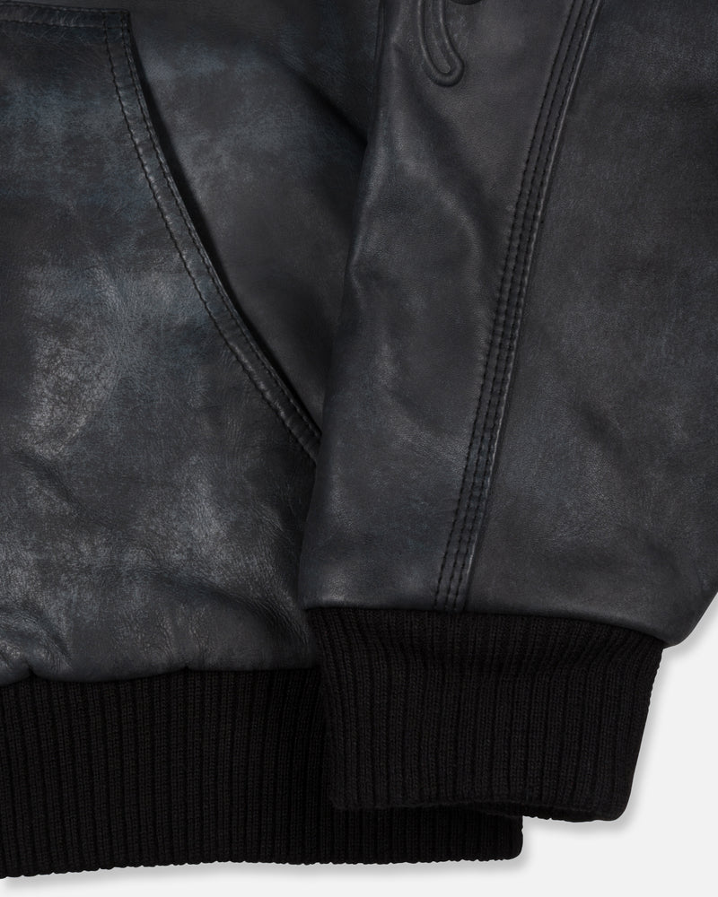 Patta Leather Hooded Bomber Jacket (Black)