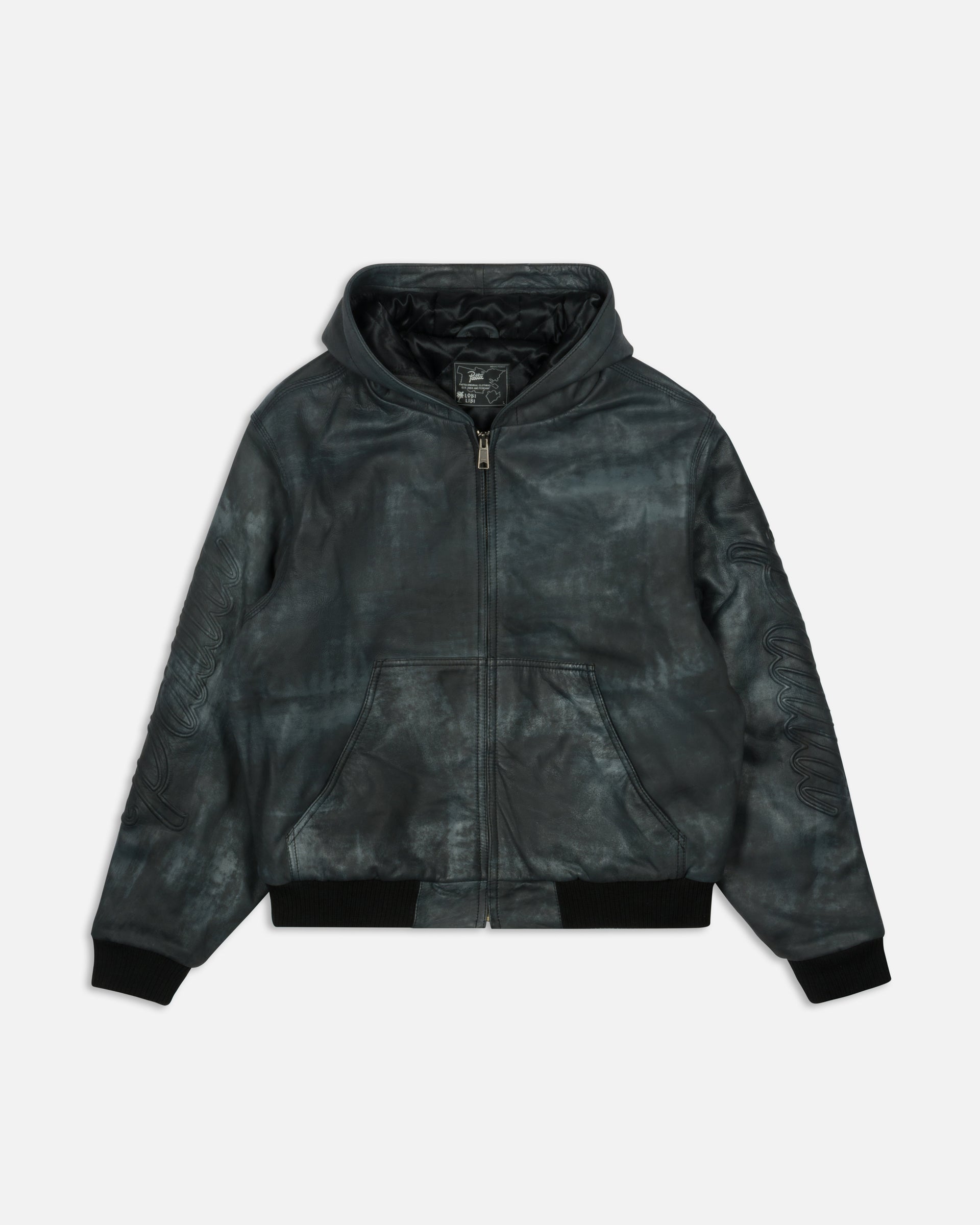Patta Leather Hooded Bomber Jacket (Black)