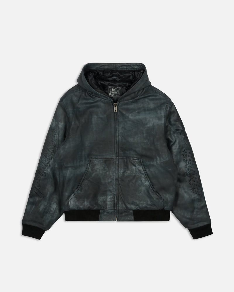 Patta Leather Hooded Bomber Jacket (Black)