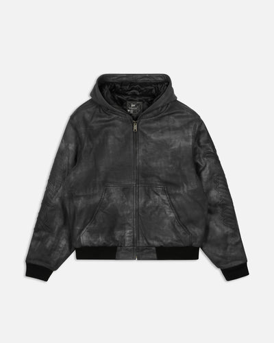 Patta Leather Hooded Bomber Jacket (Black)