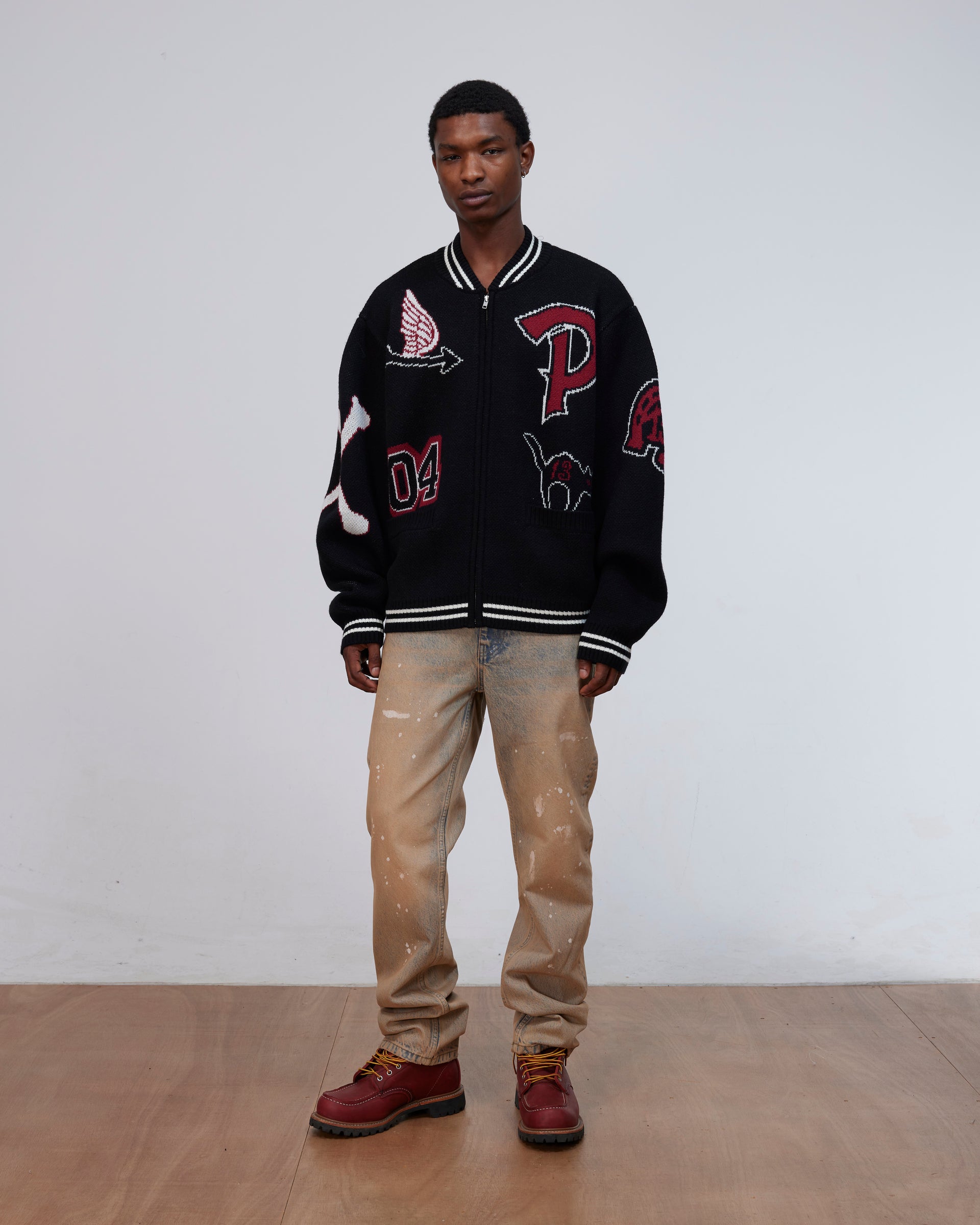Patta Varsity Knitted Cardigan (Black)