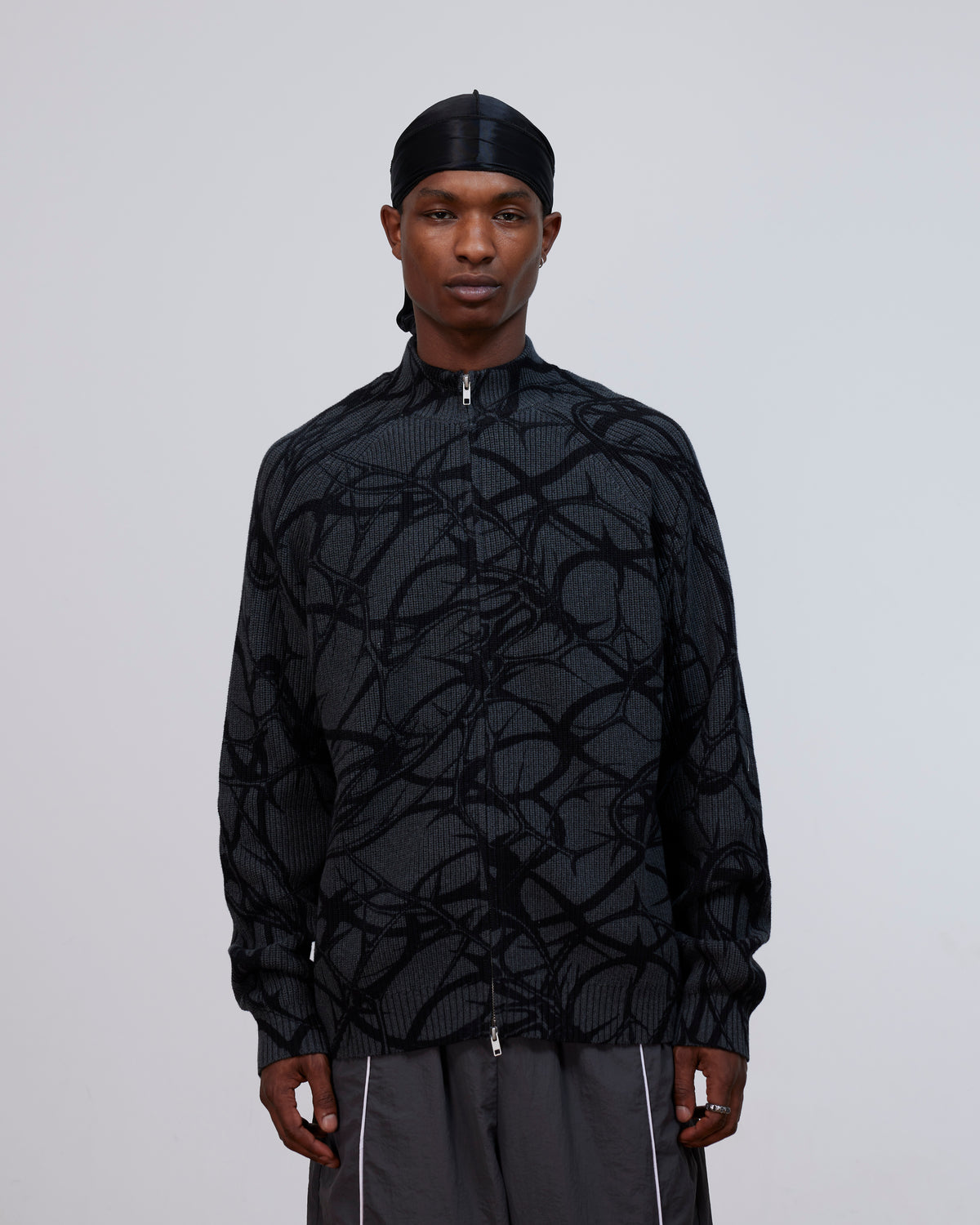 Patta Ribbed Knitted Cardigan (Grey Pinstripe)