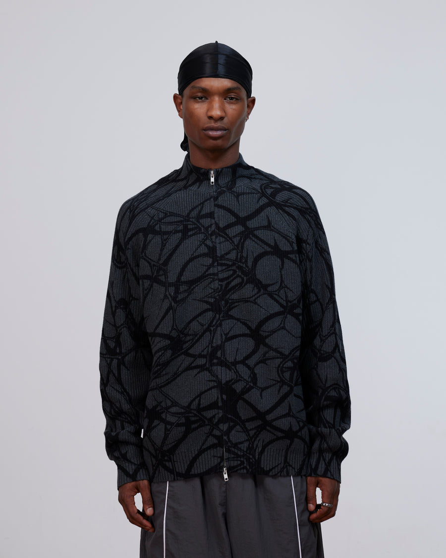 Patta Ribbed Knitted Cardigan (Grey Pinstripe)