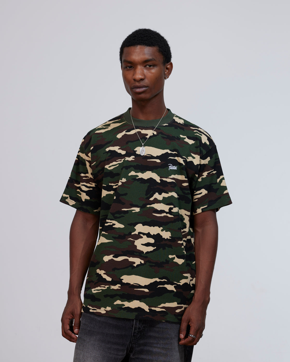 Patta Waffle Script Logo T-Shirt (Woodland Camo)