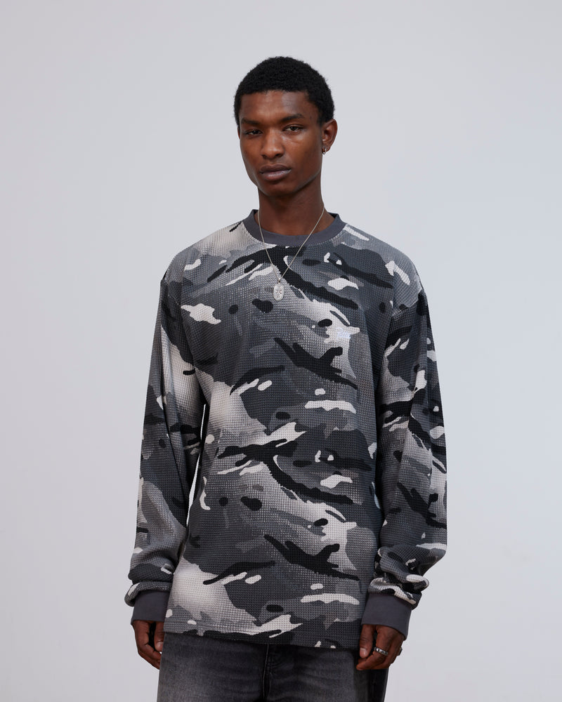 Patta Ghost Spray Camo Waffle Long Sleeve (Jet Black)