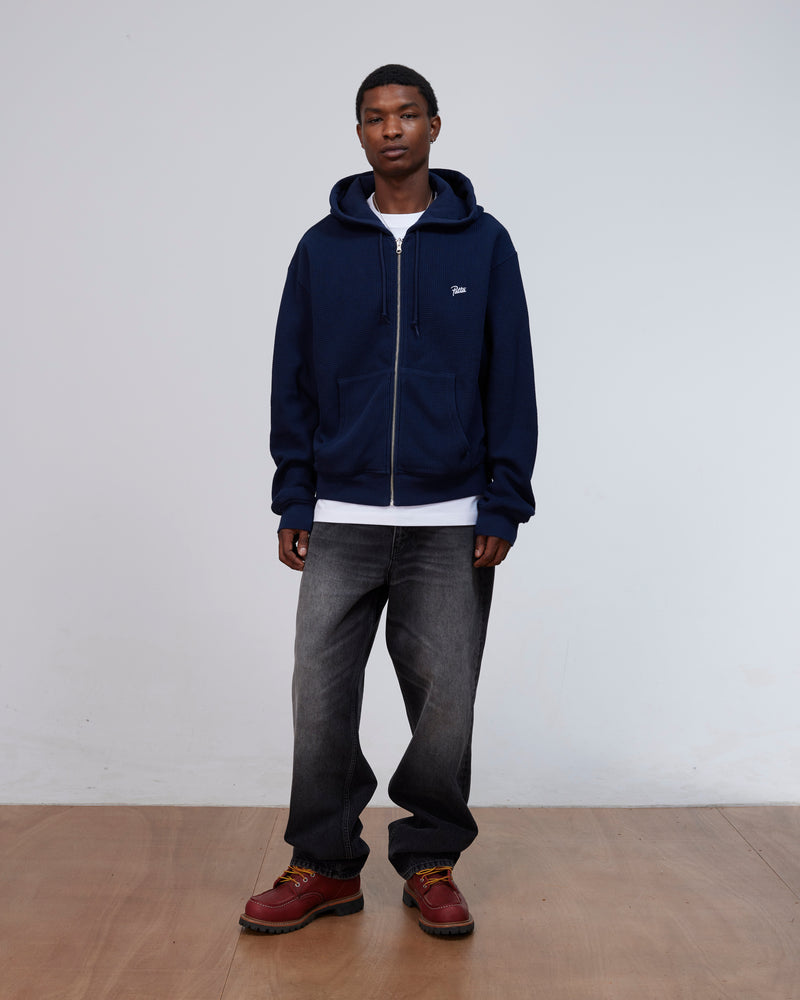 Patta Waffle Reversible Zip Up Hooded Sweater (Black Iris)
