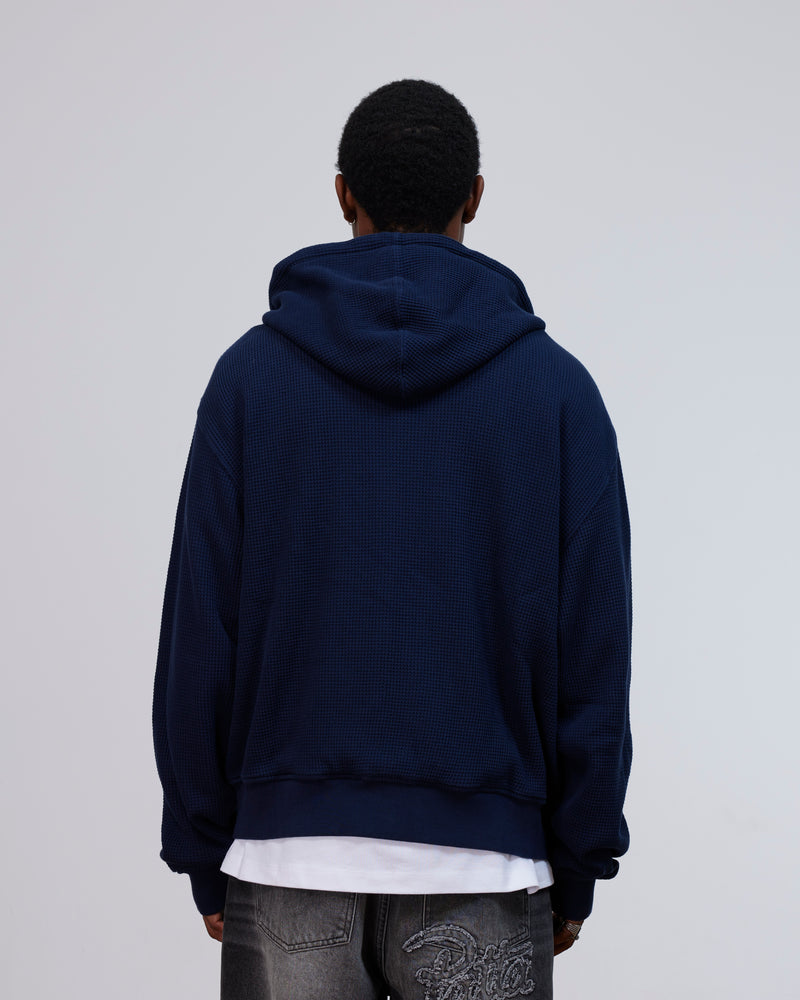 Patta Waffle Reversible Zip Up Hooded Sweater (Black Iris)