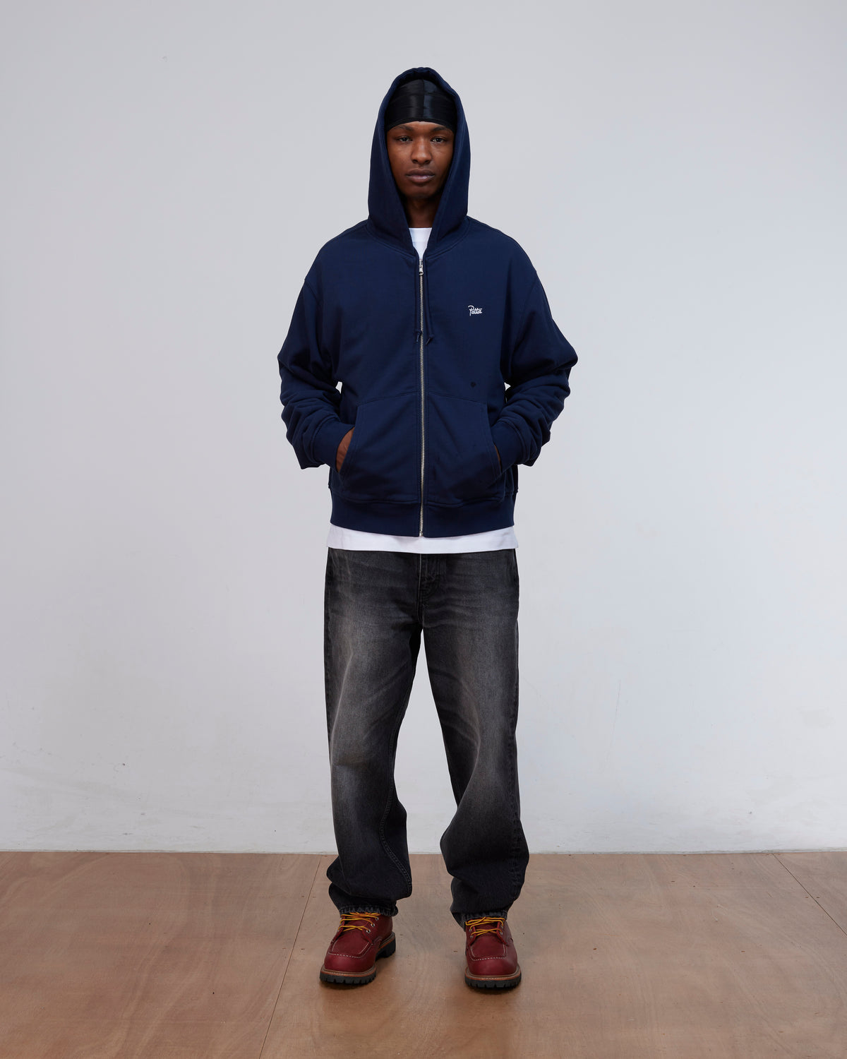 Patta Waffle Reversible Zip Up Hooded Sweater (Black Iris)