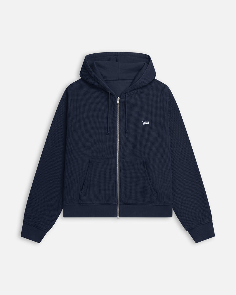 Patta Waffle Reversible Zip Up Hooded Sweater (Black Iris)