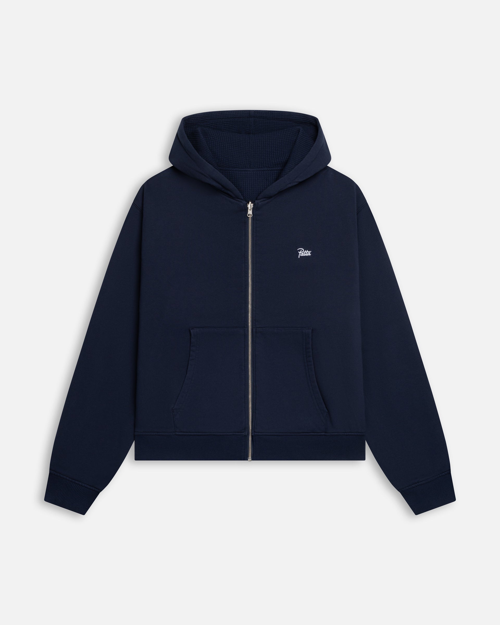 Patta Waffle Reversible Zip Up Hooded Sweater (Black Iris)