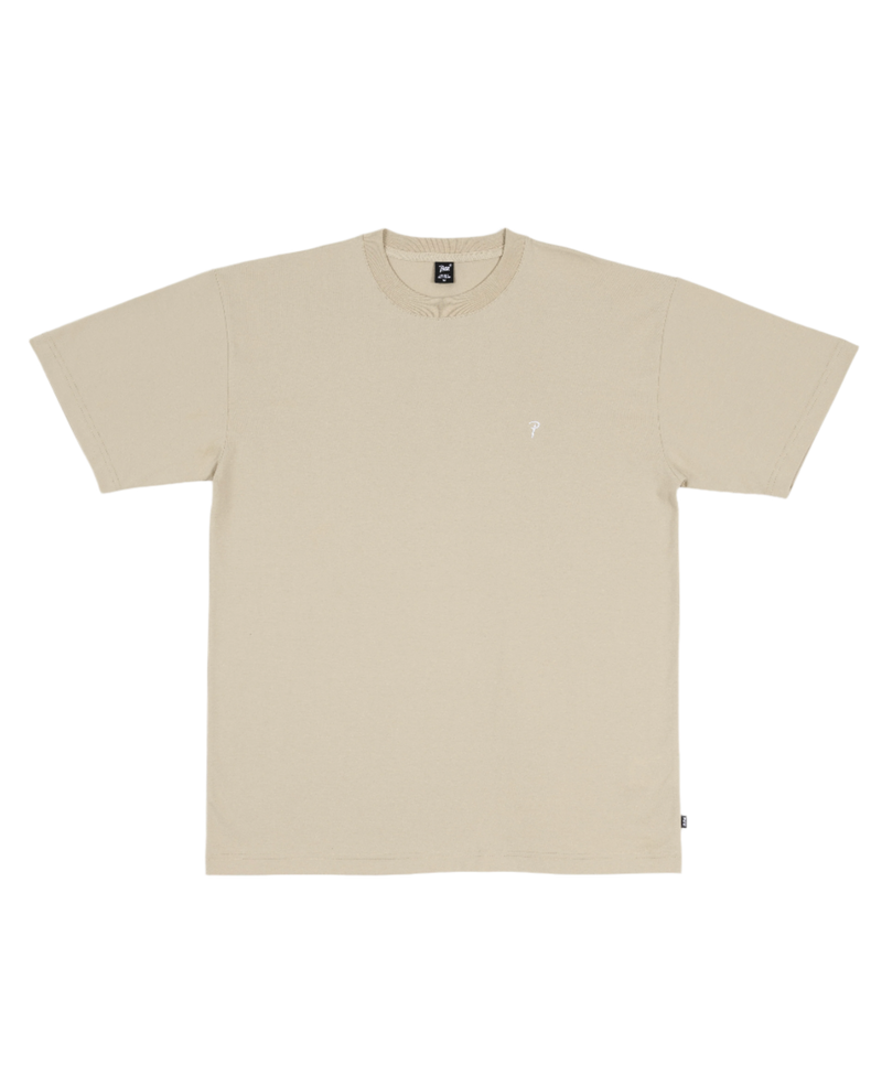 Beige  Patta Basic script T-Shirt  with a ribbed collar and a  subtle script P 