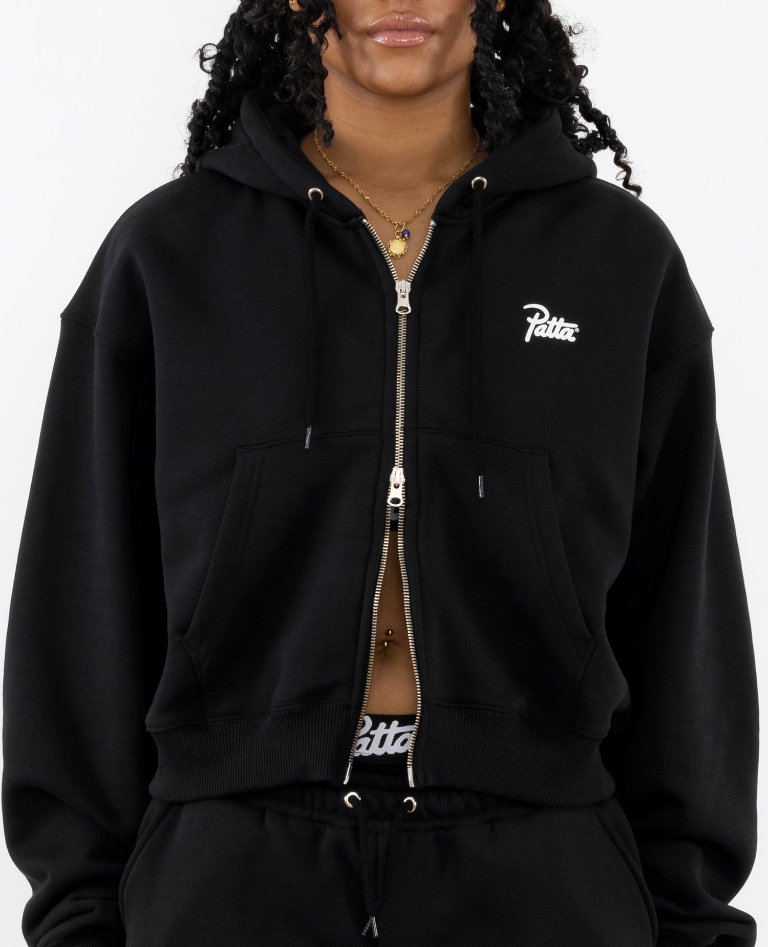 Patta Femme Basic Cropped Zip Hooded Sweater (Black)