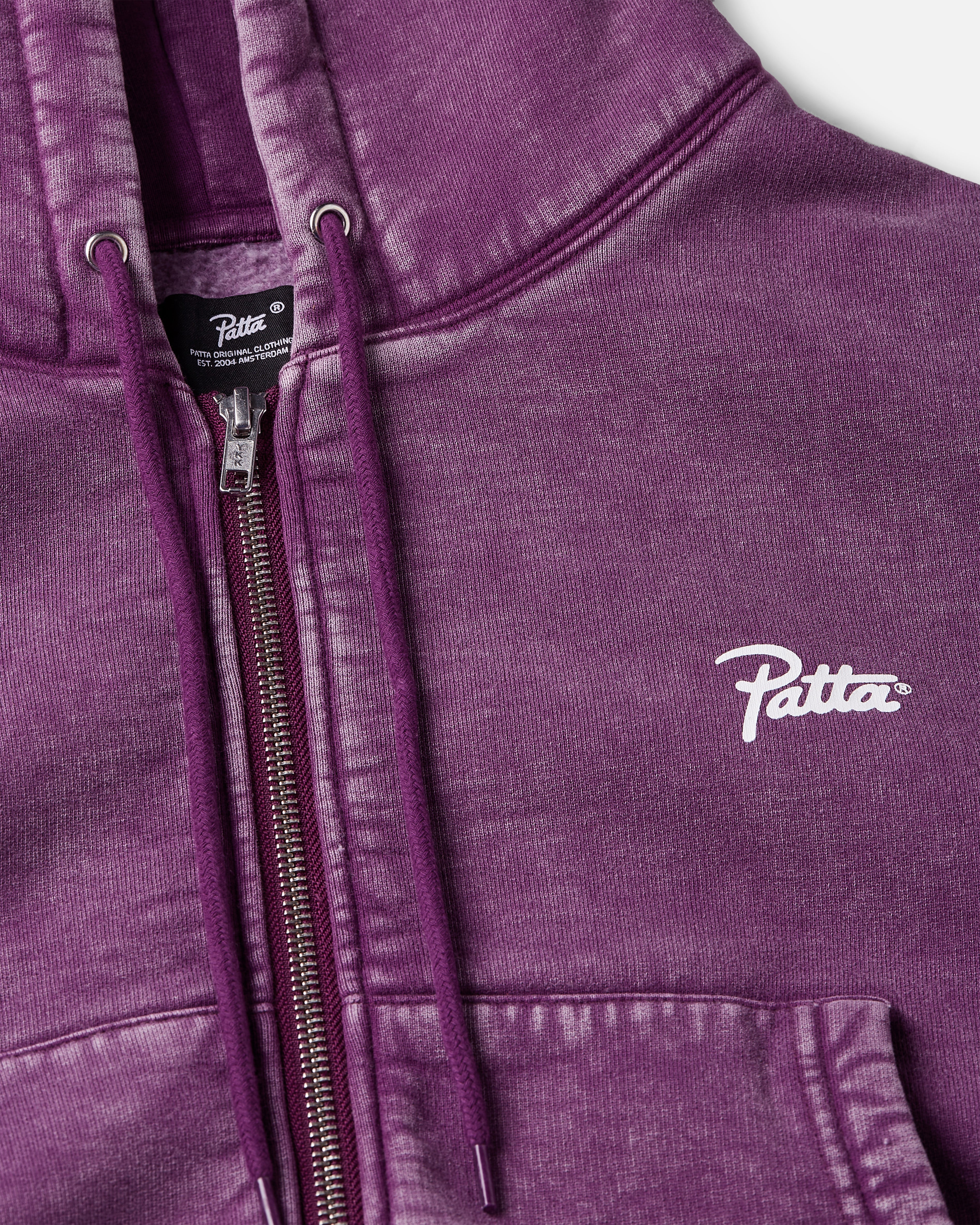 Patta Femme Acid Wash Cropped Zip-Up Hooded Sweater (Dark Purple