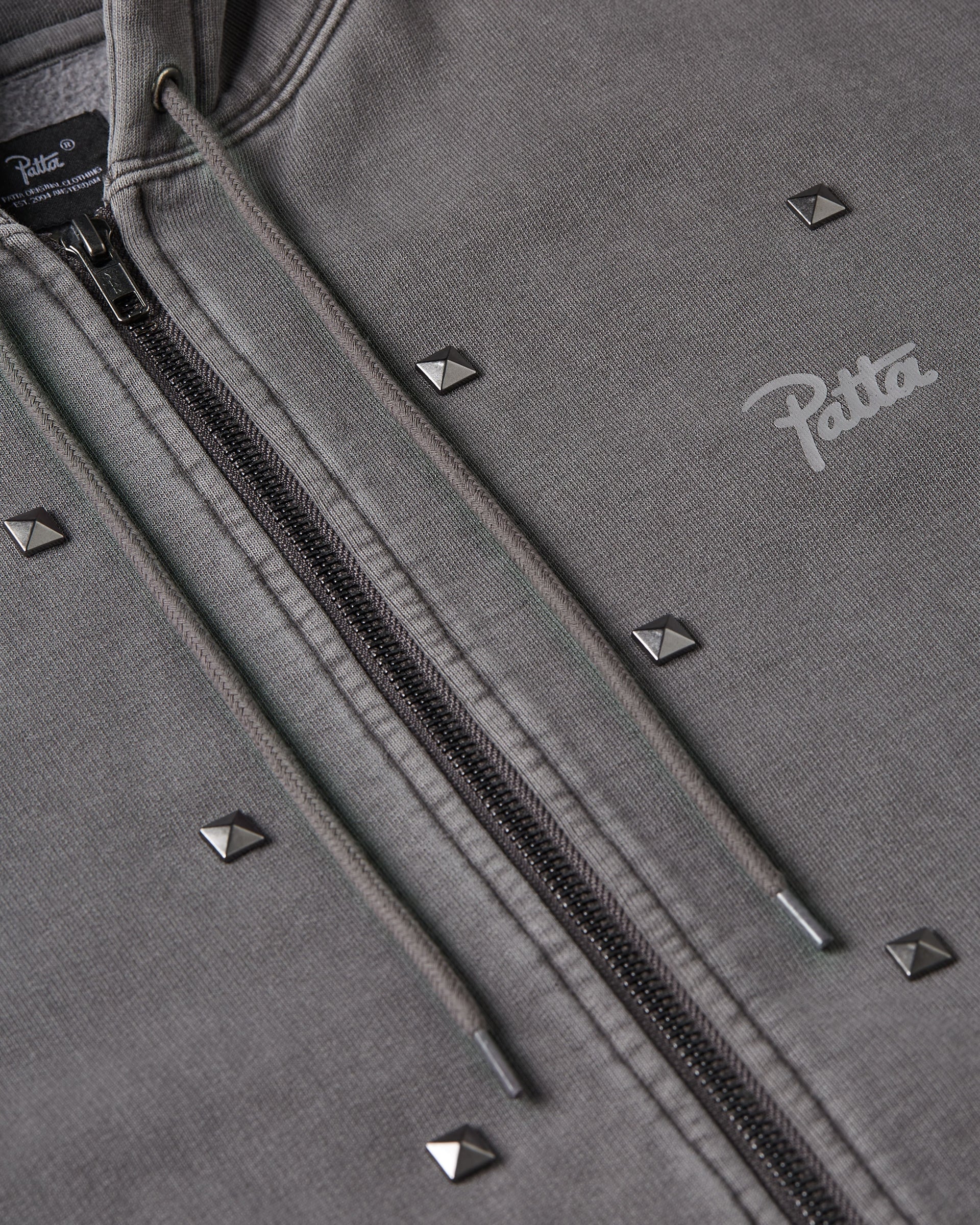 Patta Studded Washed Zip Up Hooded Sweater