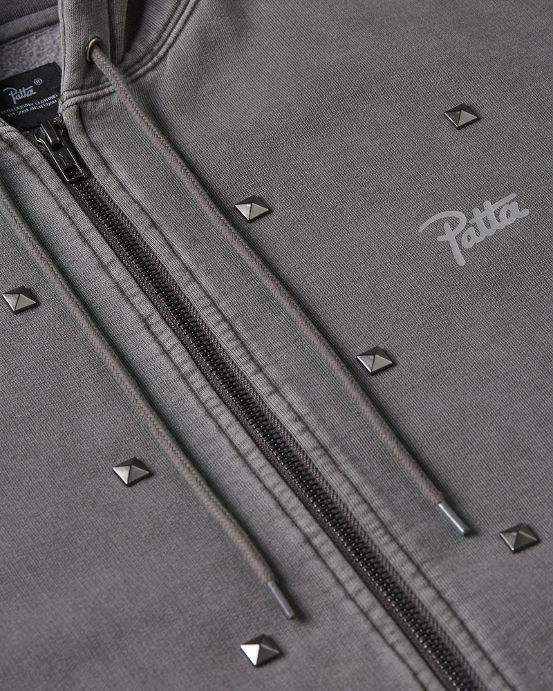 Patta Studded Washed Zip Up Hooded Sweater