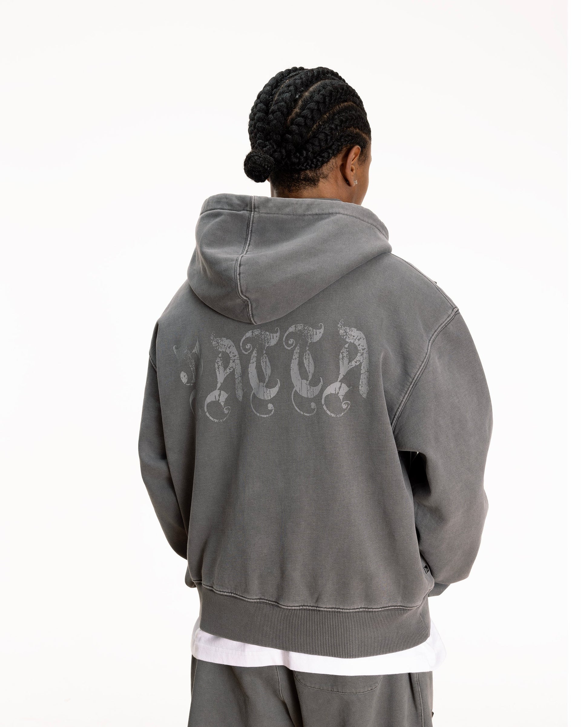 Patta Studded Washed Zip Up Hooded Sweater