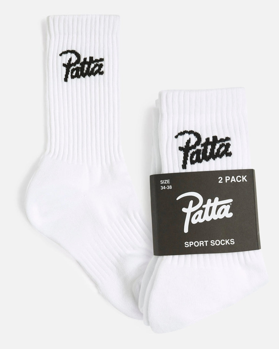Patta Script Logo Sport Socks (2-Pack) (White)