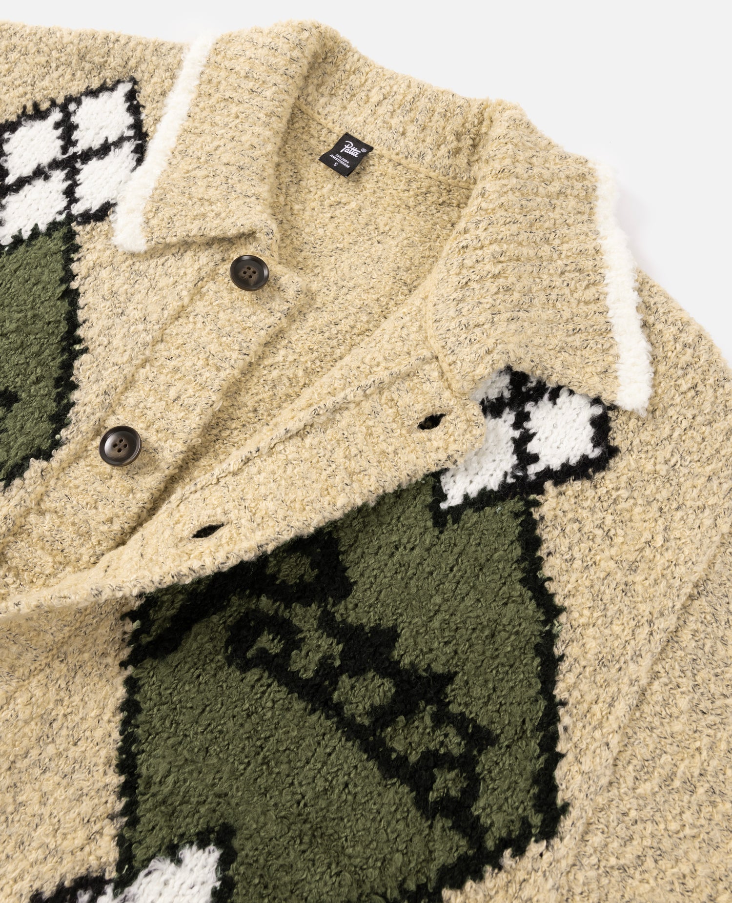 Patta Argyle Knitted Cardigan (Light Brown Melange)
